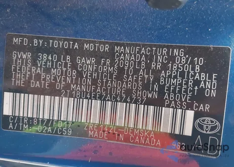 2010 Toyota Corolla S из США, поврежденный, VIN 2T1BU4EE7AC474737